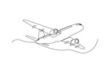 Fototapeta Big Ben - Single one line drawing airplane. vehicle concept. Continuous line draw design graphic vector illustration.