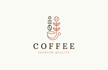 Wall Mural - Coffee with line style logo icon design template flat vector