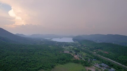 Wall Mural - Aerial view of Nature landscape during sunset or sunrise blue hour