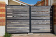 Wooden steel gate modern new home style wood street view outdoor