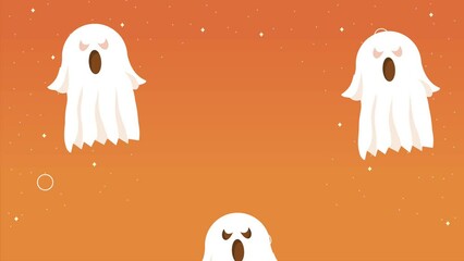 Canvas Print - happy halloween animation with ghosts