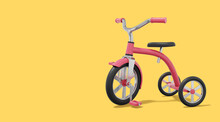 3d Rendering. Red Tricycle On Yellow Background With Space For Text. Vehicle.