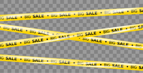 Wall Mural - yellow ribbons for big sale. template with crossing realistic tapes for black friday, discount. stri