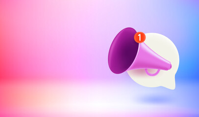 Poster - Announcement concept with loud speaker. Vector 3d banner with doodling