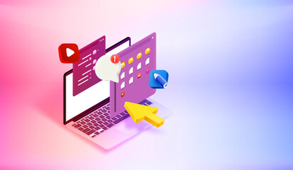 Aufkleber - Searching media content on computer. 3d vector banner with copy space