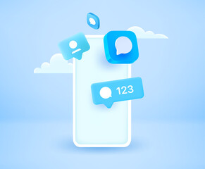 Aufkleber - Modern smartphone with message application icons. 3d vector illustration