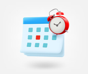 Poster - Paper calendar with alarm clock. Agenda concept. 3d vector isolated icon 