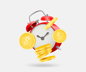 Poster - Alarm clock with dollar coins. Time is money concept. 3d vector isolated illustration