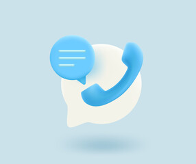 Poster - Call center support concept with telephone tube and speech cloud. 3d vector isolated icon 