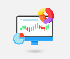 Aufkleber - Online trading concept with computer monitor and color charts. 3d vector isolated illustration