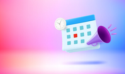 Poster - Agenda concept with calendar. 3d vector illustration. Vector 3d banner with copy space