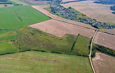 Wall Mural - Aerial view of agro rural fields. Harvesting on the farm landscape