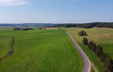 Wall Mural - Aerial view of agro rural fields. Harvesting on the farm landscape