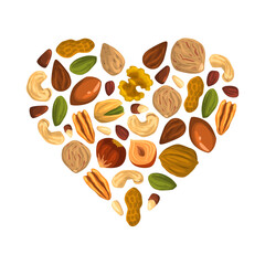 Poster - Nuts with Cashew and Almond Arranged in Heart Vector Template