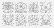 Art Nouveau Style Flower Plant Stencil Basic Element. 1920-1930 Years Vintage Design. Symbol Motif Design.