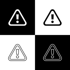 Wall Mural - Set Exclamation mark in triangle icon isolated on black and white background. Hazard warning sign, careful, attention, danger warning sign. Vector