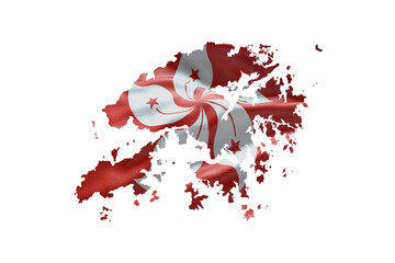 Sticker - Hong Kong country shape with national flag. Map outline contour. PNG icon with alpha channel