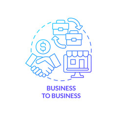 Wall Mural - Business to business blue gradient concept icon. Commercial deal. B2B approach. Business model abstract idea thin line illustration. Isolated outline drawing. Myriad Pro-Bold font used