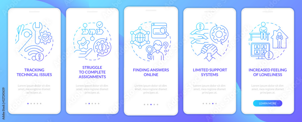 Managing remote students stress blue gradient onboarding mobile app ...