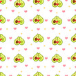 Seamless pattern with a cute pair of avocado halves and holding a heart. Vector illustration of valentine's day texture for postcard, textile, decor, paper, texture, wrapping.