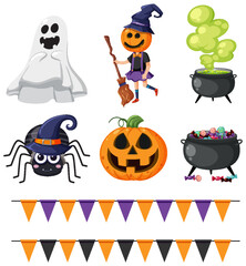 Wall Mural - Set of halloween cartoon characters and elements