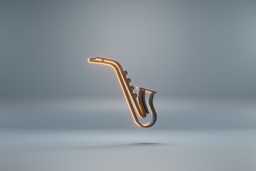 Poster - Beautiful black Inclined Saxofon with yellow light  symbol icons on a blue  background. 3d rendering illustration. Background pattern for design.