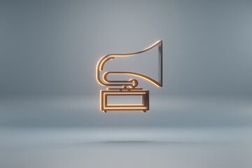 Poster - Beautiful black Old Gramophone with yellow light  symbol icons on a blue  background. 3d rendering illustration. Background pattern for design.