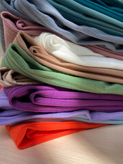 cotton fabrics in rolls, natural linen colors, fabric manufactory or shop for curtains and home textiles