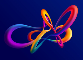 Colorful 3D liquid lines. Abstract geometric shapes on dark background.  Vector design elements.