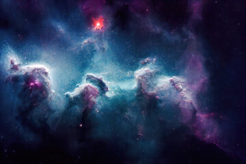 Wall Mural - illustration of a space cosmic background of supernova nebula and stars, glowing mysterious universe