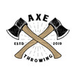 Throwing ax vector logo design. Cross ax concept, vintage, great for ax throwing clubs.