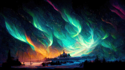 Wall Mural - colorful aurora borealis as wallpaper background illustration