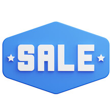 Blue Sale Button For Shopping Promotion On Transparent Background. 3D Illustration