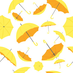 Wall Mural - seamless white background with yellow umbrellas, vector