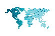 © Olli - Vector isolated geometric illustration with simplified icy blue silhouette of world map. Pixel art style for NFT template. Dotted logo with gradient texture on white background