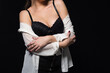 © Adam Radosavljevic - Provocative pose of young woman dresed in white shirt and black lingerie clothing