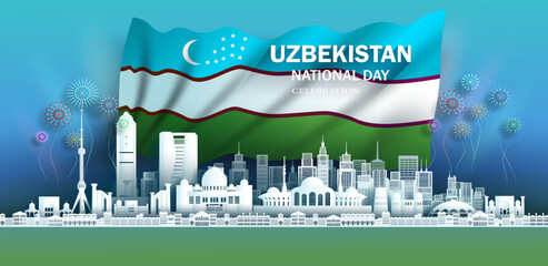 Wall Mural - Anniversary celebration independence Uzbekistan day and travel landmarks samarkand city.