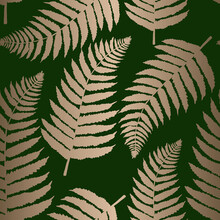 Seamless Pattern With Beautiful Fern Leaves Gold Wallpaper Background
