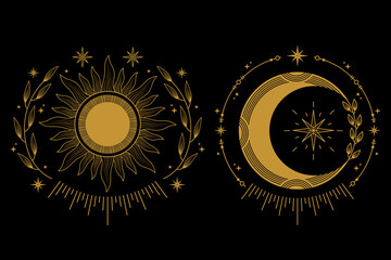 Wall Mural - celestial moon and sun with ornaments logo design