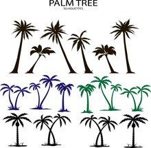 Diversity Of Trees Set On White Coconut Palm Tree Set Of Realistic Vector Illustrations Silhouette 