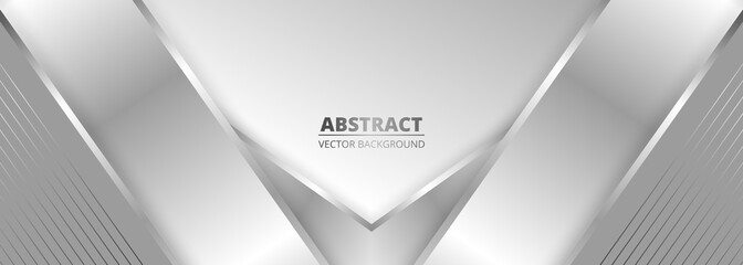 Aufkleber - Wide luxury abstract background with silver gradient lines triangle arrows and shadows. Modern light silver color wide metallic banner with angles. Futuristic geometric vector abstract backdrop.