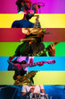 © master1305 - Collage with cropped portraits of young emotional talented musicians on multicolored background in neon light. Playing guitar, drums, singing