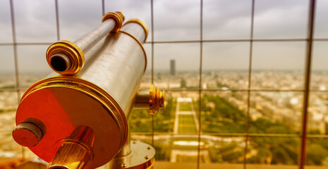 Wall Mural - Zooming into Paris. Aerial view from the top of Eiffel Tower