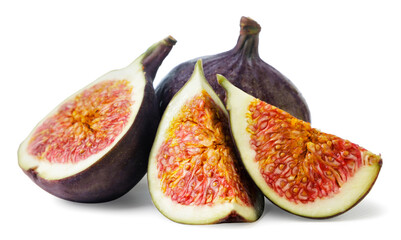 Wall Mural - Figs, half and slices close-up on a white background. Isolated