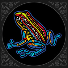 Colorful Frog Zentangle Arts Isolated On Black Background