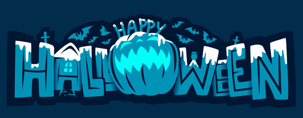 Wall Mural - Happy Halloween Text Banner, Vector