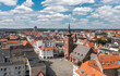 Panoramic summer cityscape of the Old Town of Horsens, Jutland, Denmark. Vor Frelsers Kirke church in the foreground