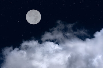 Wall Mural - full moon with clouds and stars in the night.
