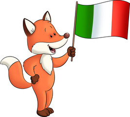 Wall Mural - Niedlicher Fuchs mit einer italienischen Flagge in der Hand