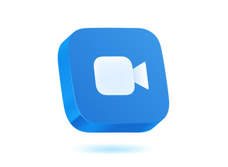 Aufkleber - Blue video app icon on blue background. 3d vector illustration